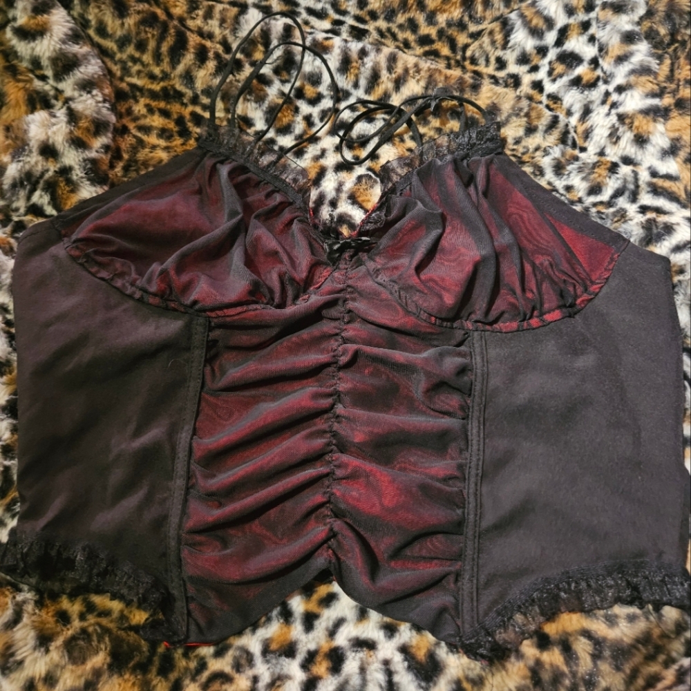 Romwe - black and red stretchy sheer lingerie top